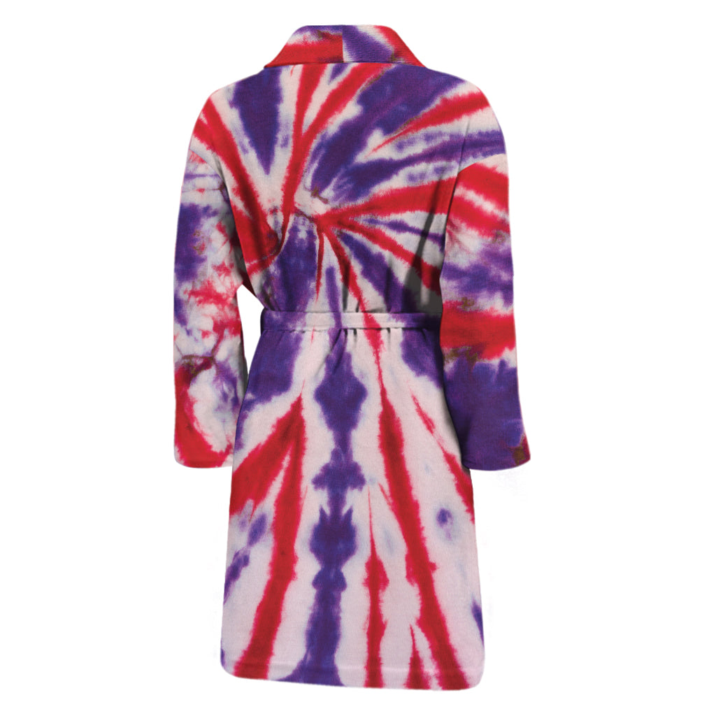 Purple And Red Spider Tie Dye Print Men's Bathrobe