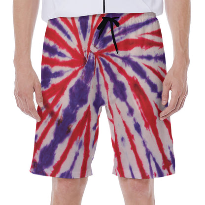 Purple And Red Spider Tie Dye Print Men's Beach Shorts