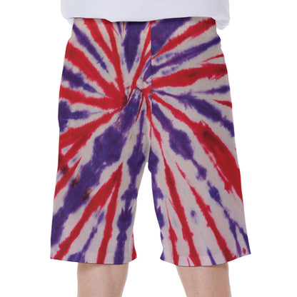 Purple And Red Spider Tie Dye Print Men's Beach Shorts