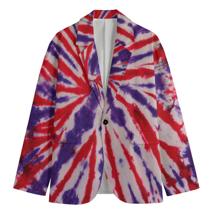 Purple And Red Spider Tie Dye Print Men's Blazer