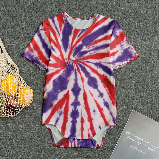 Purple And Red Spider Tie Dye Print Men's Bodysuit