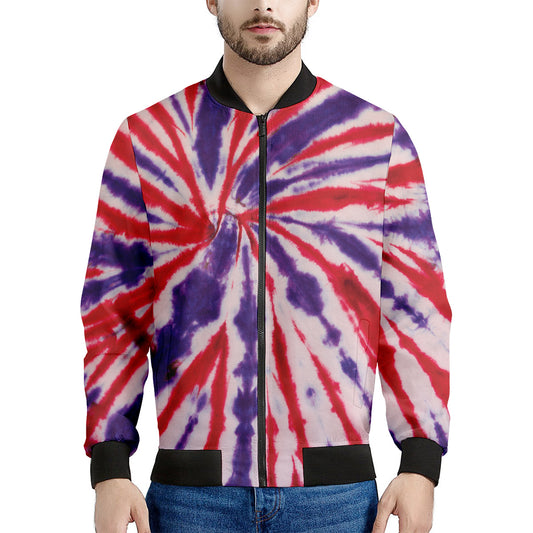 Purple And Red Spider Tie Dye Print Men's Bomber Jacket