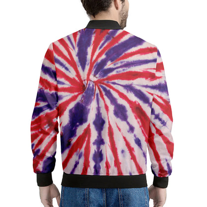 Purple And Red Spider Tie Dye Print Men's Bomber Jacket