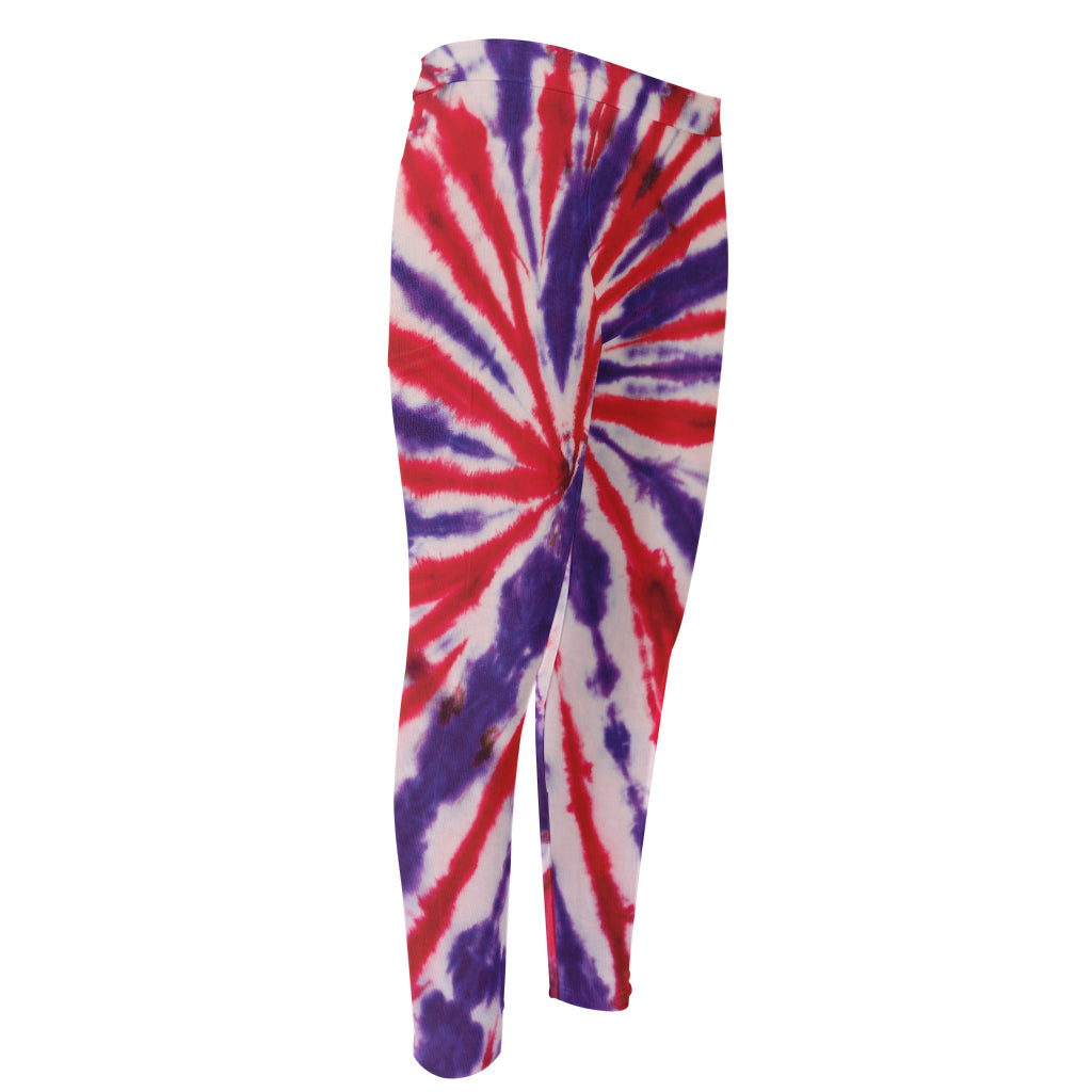 Purple And Red Spider Tie Dye Print Men's Compression Pants