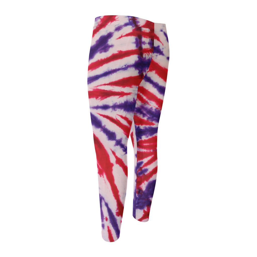 Purple And Red Spider Tie Dye Print Men's Compression Pants