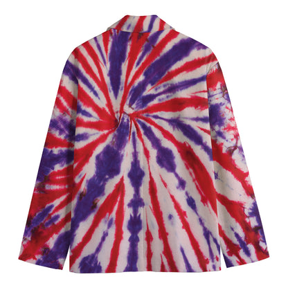 Purple And Red Spider Tie Dye Print Men's Cotton Blazer