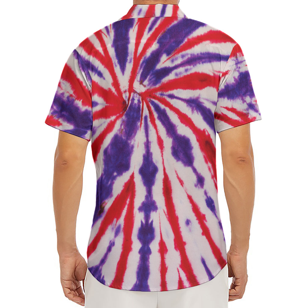 Purple And Red Spider Tie Dye Print Men's Deep V-Neck Shirt