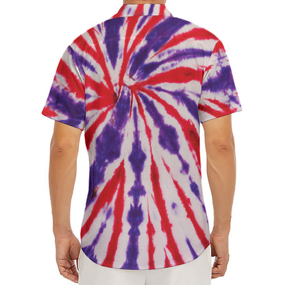 Purple And Red Spider Tie Dye Print Men's Deep V-Neck Shirt