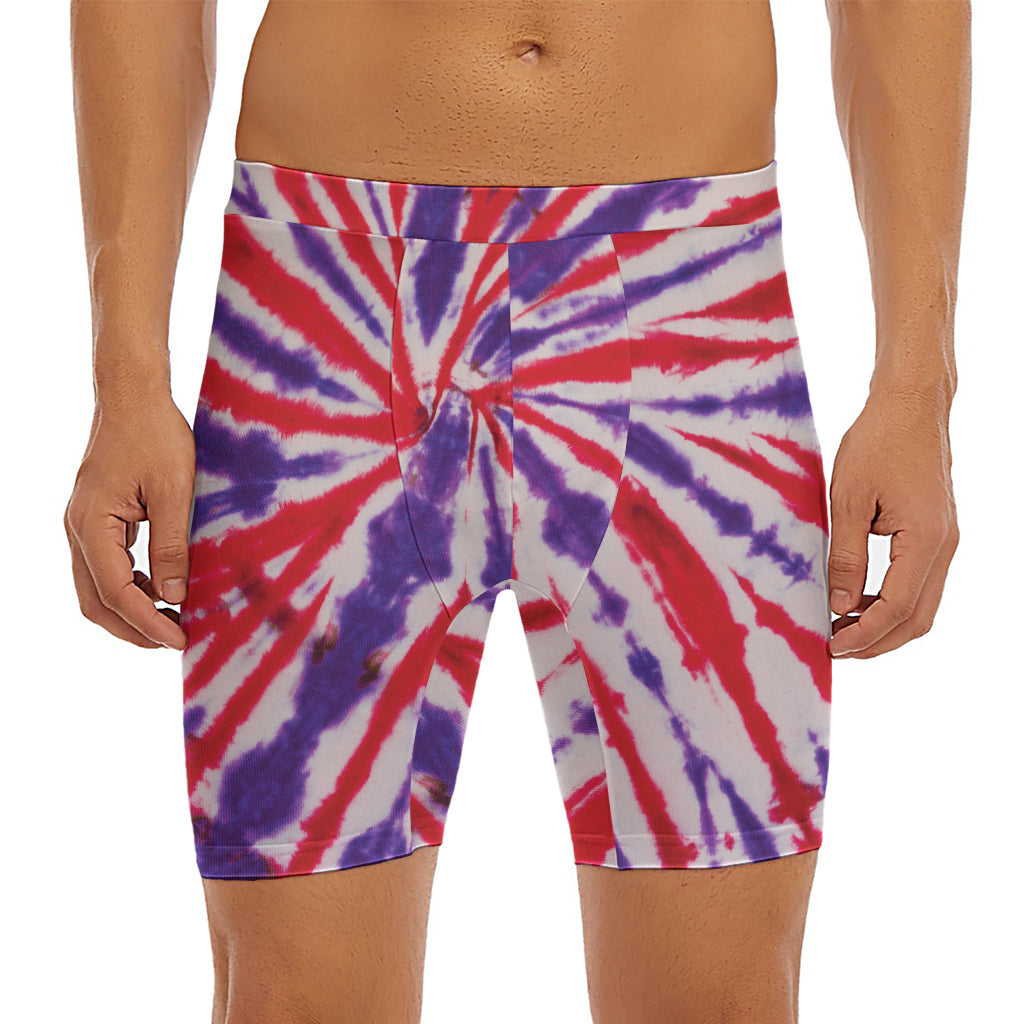Purple And Red Spider Tie Dye Print Men's Long Boxer Briefs