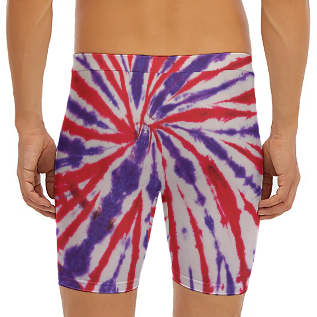 Purple And Red Spider Tie Dye Print Men's Long Boxer Briefs