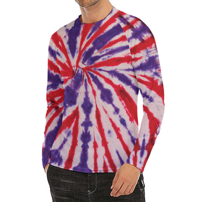 Purple And Red Spider Tie Dye Print Men's Long Sleeve Rash Guard
