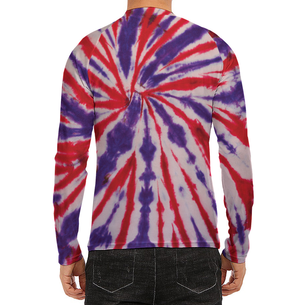 Purple And Red Spider Tie Dye Print Men's Long Sleeve Rash Guard