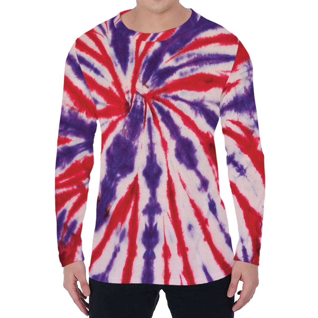 Purple And Red Spider Tie Dye Print Men's Long Sleeve T-Shirt