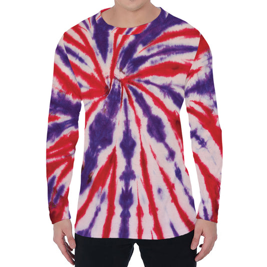 Purple And Red Spider Tie Dye Print Men's Long Sleeve T-Shirt