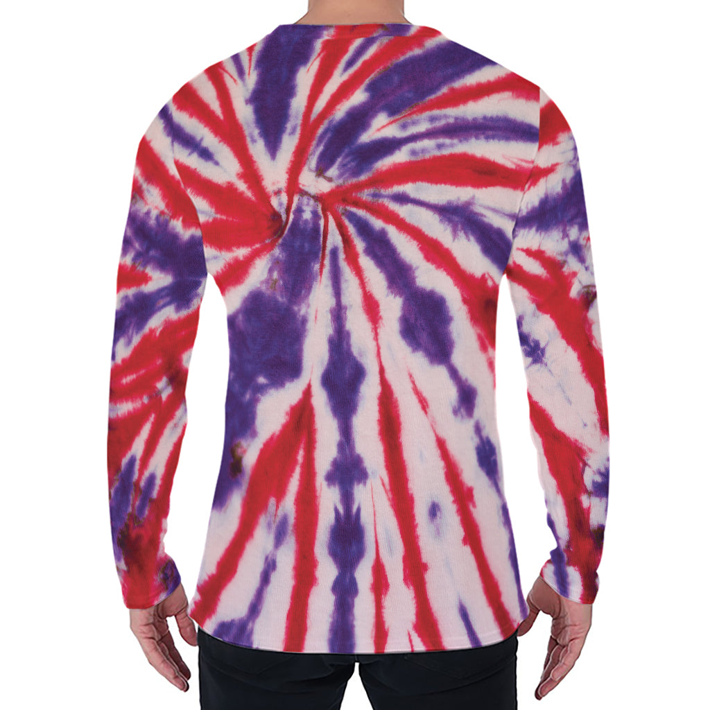 Purple And Red Spider Tie Dye Print Men's Long Sleeve T-Shirt