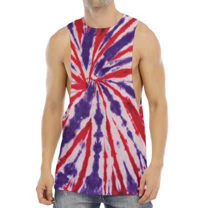 Purple And Red Spider Tie Dye Print Men's Muscle Tank Top