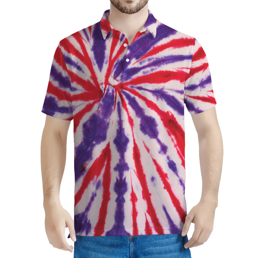 Purple And Red Spider Tie Dye Print Men's Polo Shirt