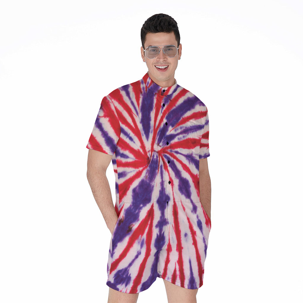 Purple And Red Spider Tie Dye Print Men's Rompers