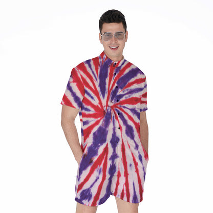 Purple And Red Spider Tie Dye Print Men's Rompers