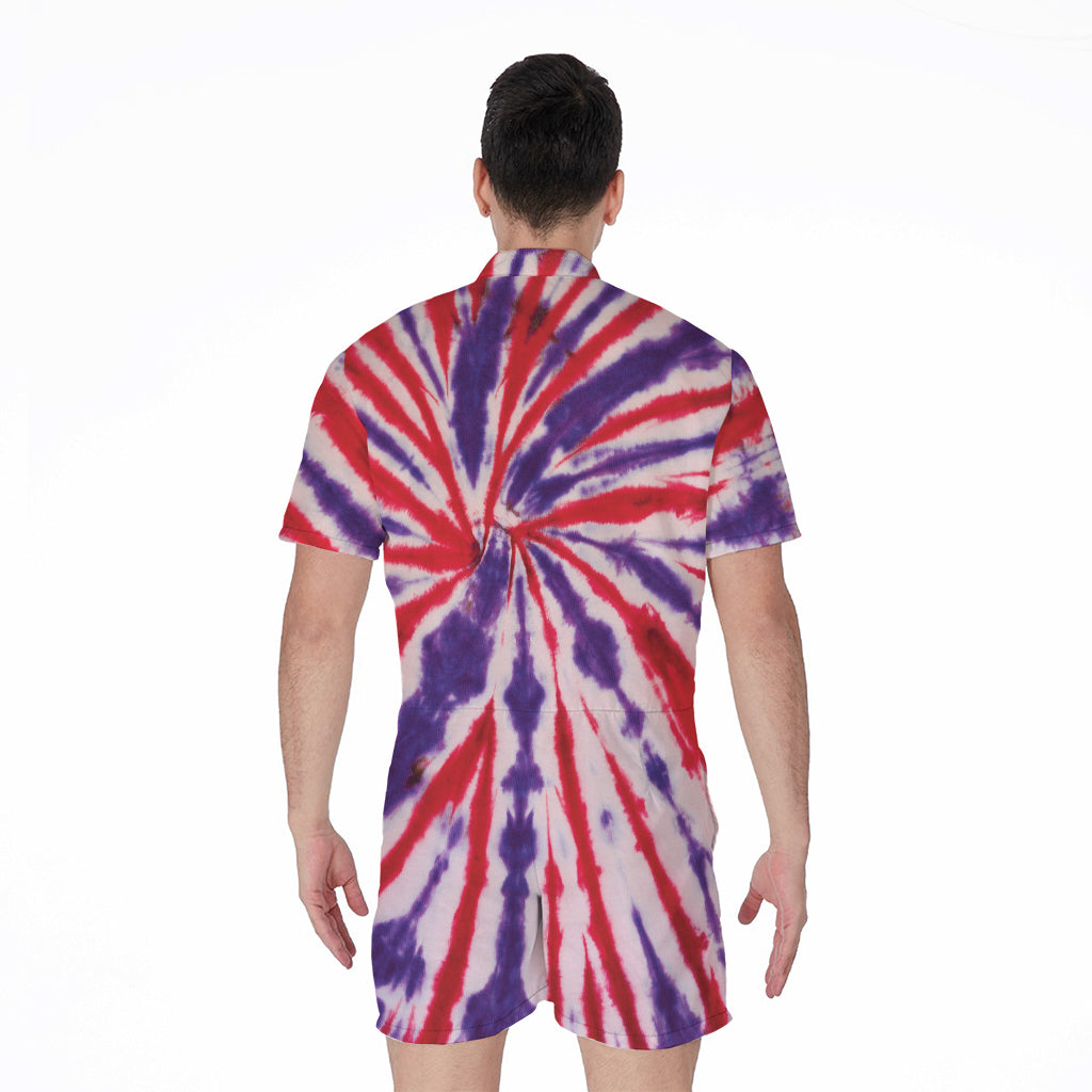 Purple And Red Spider Tie Dye Print Men's Rompers