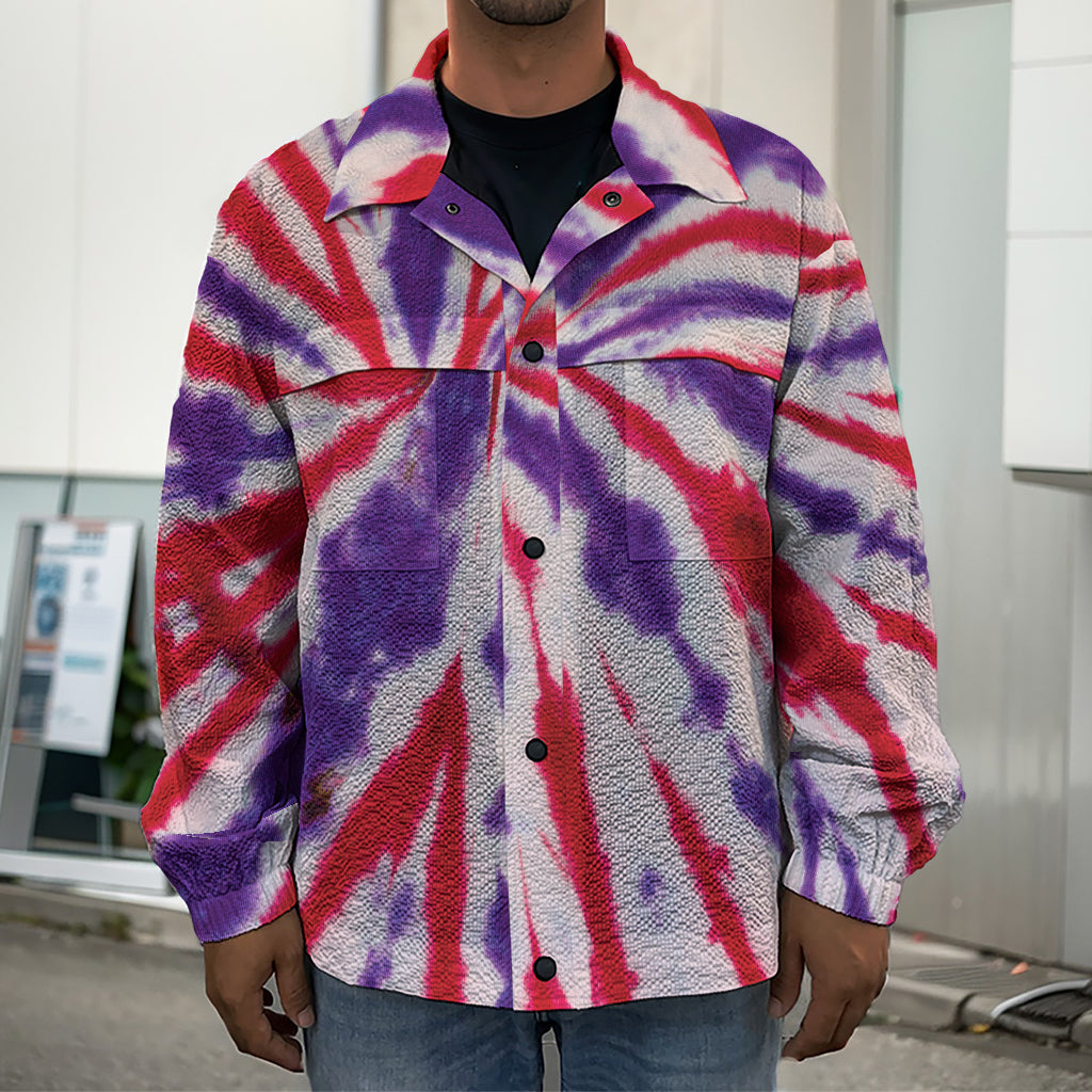 Purple And Red Spider Tie Dye Print Men's Shirt Jacket