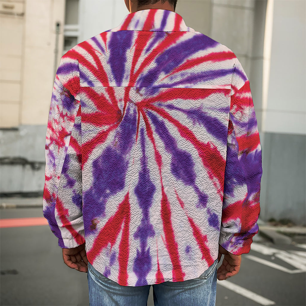 Purple And Red Spider Tie Dye Print Men's Shirt Jacket