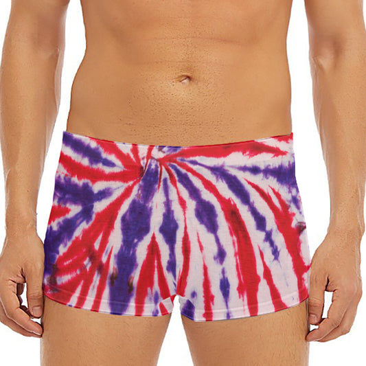 Purple And Red Spider Tie Dye Print Men's Short Boxer Briefs