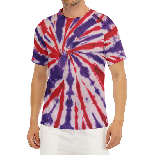Purple And Red Spider Tie Dye Print Men's Short Sleeve Rash Guard