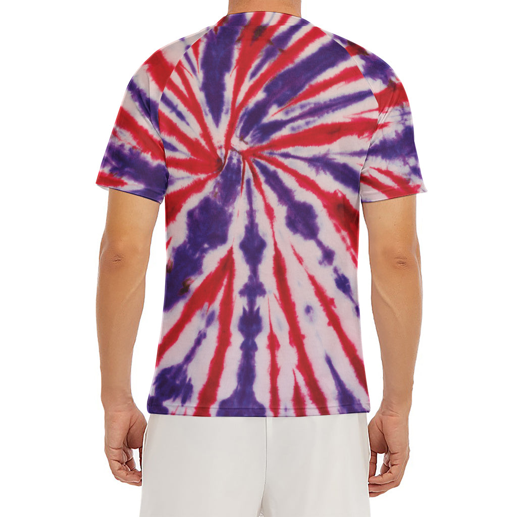 Purple And Red Spider Tie Dye Print Men's Short Sleeve Rash Guard