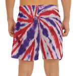 Purple And Red Spider Tie Dye Print Men's Split Running Shorts