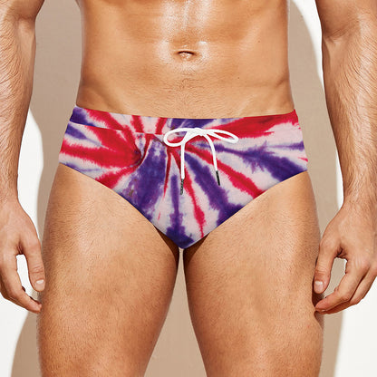 Purple And Red Spider Tie Dye Print Men's Swim Briefs