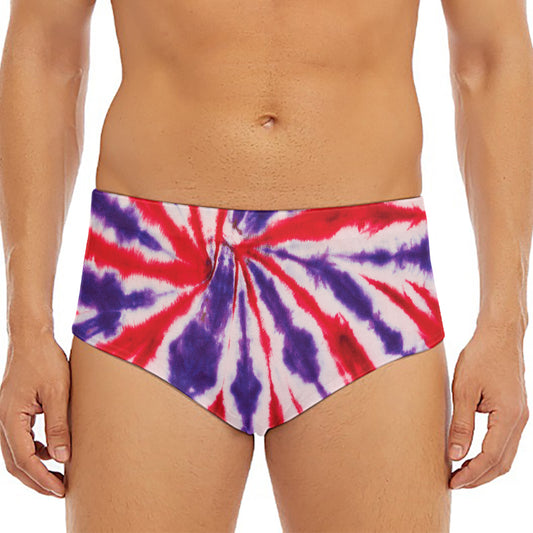 Purple And Red Spider Tie Dye Print Men's Triangle Swim Briefs