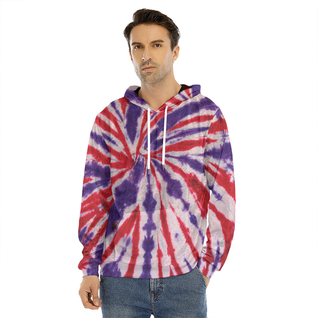Purple And Red Spider Tie Dye Print Men's Velvet Pullover Hoodie