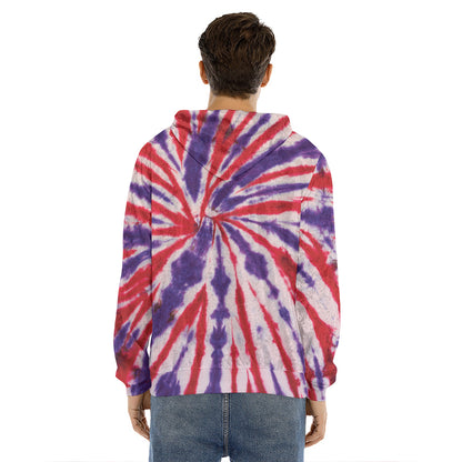 Purple And Red Spider Tie Dye Print Men's Velvet Pullover Hoodie