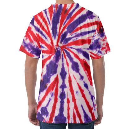 Purple And Red Spider Tie Dye Print Men's Velvet T-Shirt