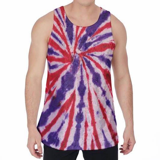 Purple And Red Spider Tie Dye Print Men's Velvet Tank Top