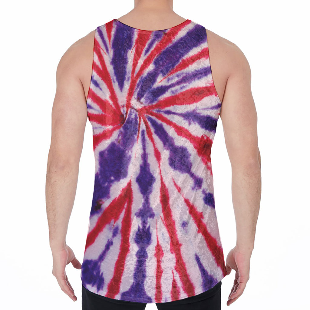 Purple And Red Spider Tie Dye Print Men's Velvet Tank Top