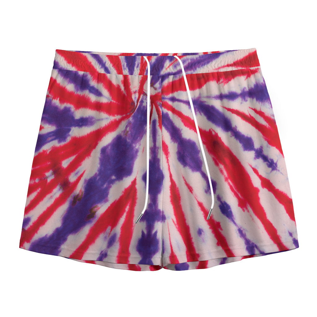 Purple And Red Spider Tie Dye Print Mesh Shorts