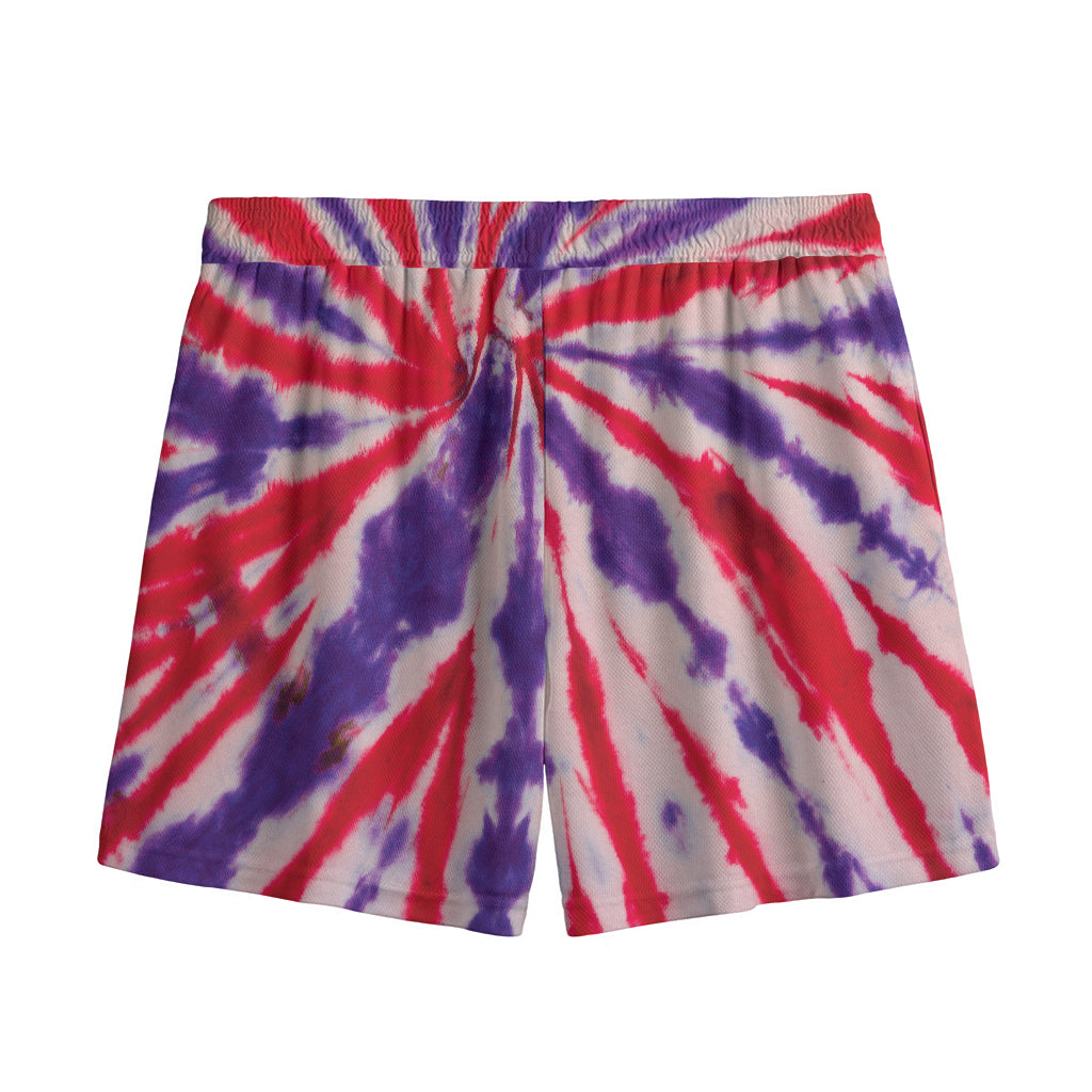 Purple And Red Spider Tie Dye Print Mesh Shorts