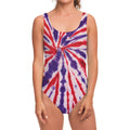 Purple And Red Spider Tie Dye Print One Piece Swimsuit