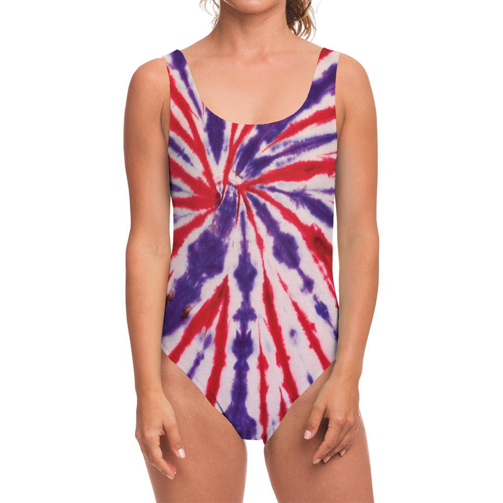 Purple And Red Spider Tie Dye Print One Piece Swimsuit