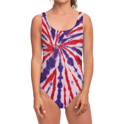 Purple And Red Spider Tie Dye Print One Piece Swimsuit