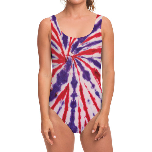Purple And Red Spider Tie Dye Print One Piece Swimsuit
