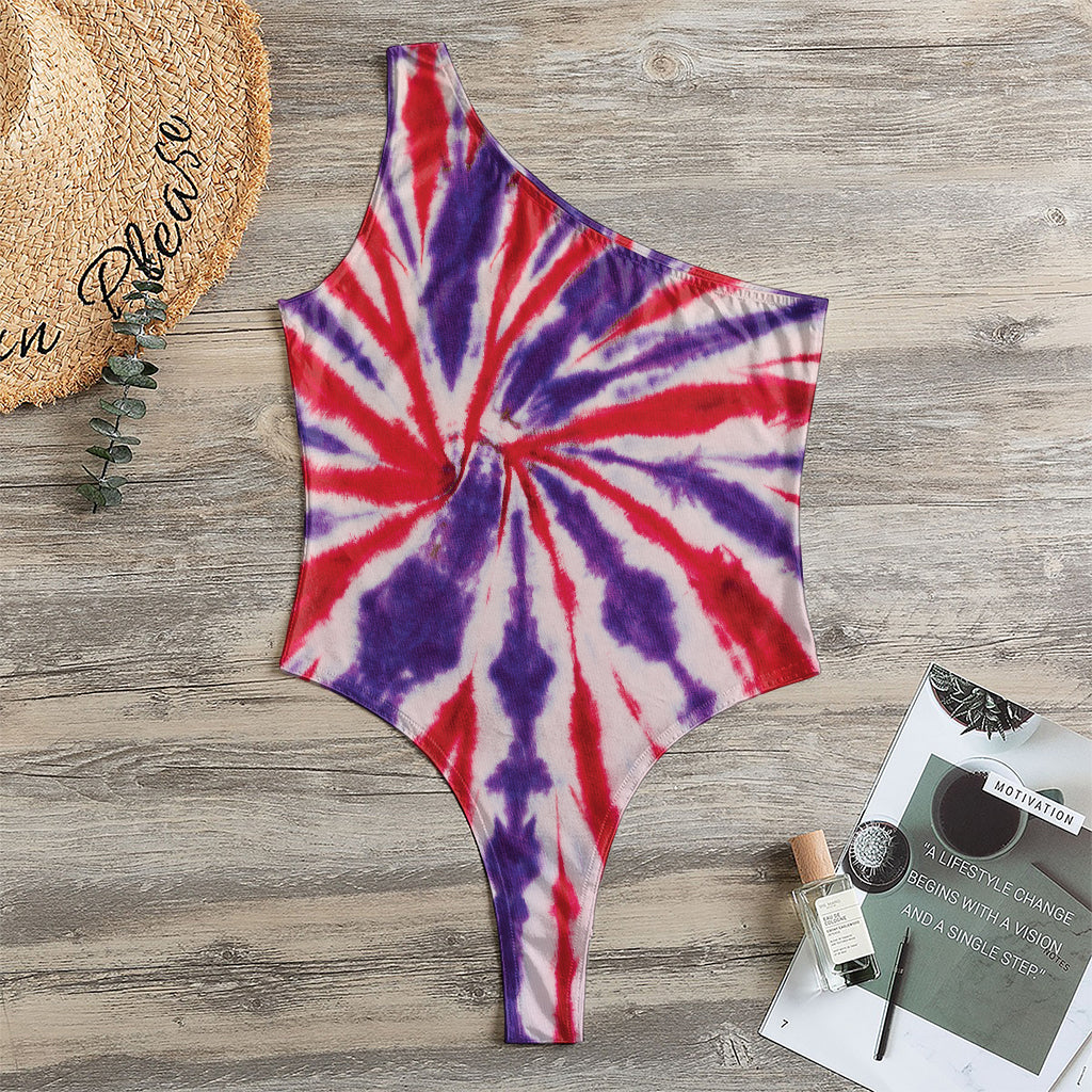 Purple And Red Spider Tie Dye Print One Shoulder Bodysuit