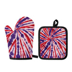 Purple And Red Spider Tie Dye Print Oven Mitt And Pot Holder Set