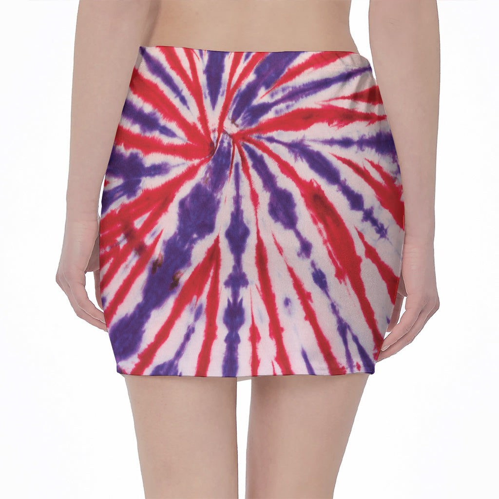 Purple And Red Spider Tie Dye Print Pencil Mini Skirt