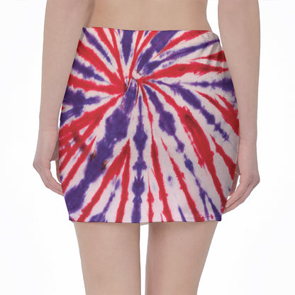 Purple And Red Spider Tie Dye Print Pencil Mini Skirt
