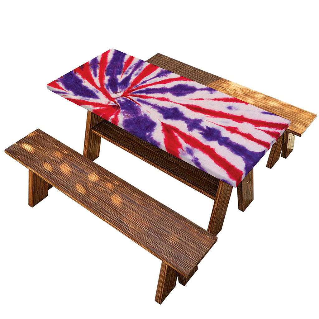 Purple And Red Spider Tie Dye Print Picnic Table Cover
