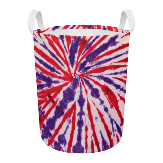 Purple And Red Spider Tie Dye Print Round Laundry Basket