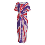 Purple And Red Spider Tie Dye Print Short Sleeve Long Nightdress